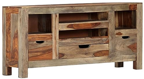 Rantry Sideboard, grau, 100 x 30 x 50 cm aus Sheesham-Massivholz, Sideboard, Bodenschrank für Badezimmer, Aufbewahrungsregal, platzsparend, Schrank