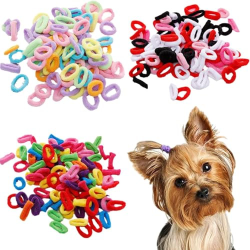 Haargummis für Haustiere, Hunde, 1,5 cm, super dehnbar, Nylon, nahtlos, für kleine Hunde, Welpen, Haargummis, Schleifen, Pferdeschwanz, Yorkie, 300 Stück