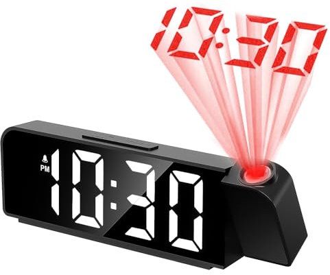 Projection Clocks For Bedrooms,Digital Clock with 180° Rotatable Projector,Projector Clock on Ceiling,Bedside Projector Clock with Temperature,Alarm Clock Projector for Bedroom with Dimmer