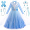 Deguisement Robe de Princesse Elsa Reine Des Neiges Filles avec Accessoires Elsa Costume pour Enfant Fille Habillage Manches Longues Robe pour Noël Halloween Anniversaire Fête Cosplay Longue02 140