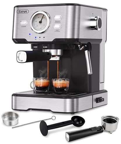 Gevi 15 Bar Espresso Kaffeemaschine Espressomaschine mit professionellem Milchaufschaumdüse,Edelstahl-Espressomaschinen für Cappuccino,Latte & Macchiato,1,5L Wassertank, schwarz