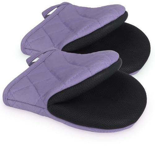 Ofenhandschuhe, Topflappen Set, 260°C Hitzebeständige Ofenhandschuhe mit rutschfeste Silikon-Oberfläche und Aufhängeschlaufe, Kurze Baumwolle Kochhandschuhe, Dicke Küchenhandschuhe, Backhandschuhe