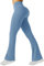 Friptspyg Damen Hose mit Taschen High Waist Yogahose Causal Jogginghose Elastische Sporthose Outfit Weite Bootcut Flared Leggings, Himmelblau M