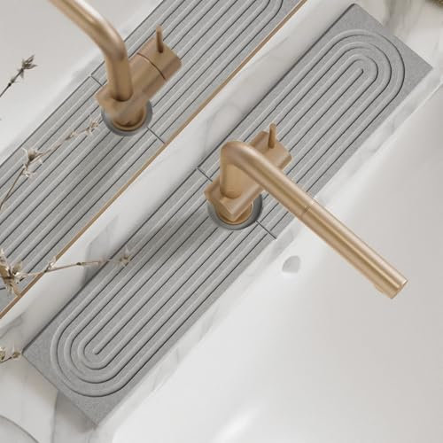 Tapis pour robinet d’évier – Garde-éclaboussures en terre de diatomée, protection de lavabo à séchage rapide – Pierre absorbante pour évier de salle de bain, gris, 50,8 x 10 cm
