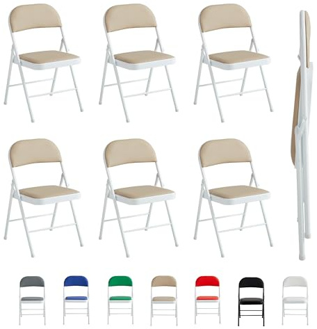 mcc direct Klappstuhl, Kunstleder Klappstuhl mit Metallrahmen und gepolstertem Sitz, einfach zu Falten und aufzubewahren für Zuhause, Büro, Esszimmer und Empfang 6er Set (Beige)