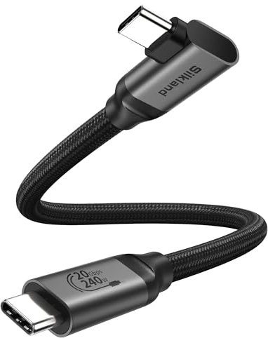 Silkland Cable USB C 3.2 Gen2×2 90 Grados, 20Gbps Cable de Datos USB Tipo C, USBC a USBC Corto 30CM, Carga Rápida PD3.1 240W 48V/5A, 5K/4K@60Hz para Android Auto, PSSD, Dock, MacBook Pro, iPad Pro