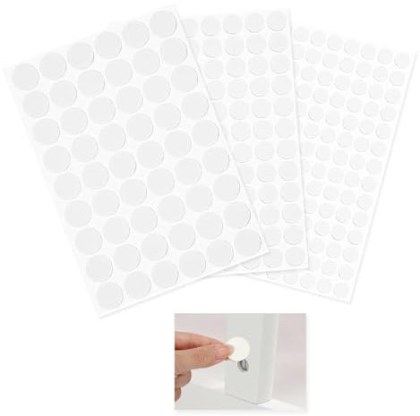 290 Cache Vis Blancs Adhésifs, Autocollants pour Trous en PVC pour Meubles, 12/15/21mm, Caches Trou Meuble de Vis Autocollants pour Armoires, Capuchons Autocollants Bureaux et Réparations de Meubles