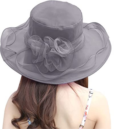SRZYMJ Grey Damen-Fascinator-Hut mit breiter Krempe, Vintage-Filz, mit Schleier, Winter, Hochzeit, Party, Hut Sonnenhut Damen Schleife Fischerhut Grün Damen Sommerhut