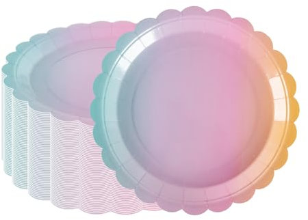 PHUNAT 50 platos de papel de color arcoíris de 23 cm, vajilla de fiesta resistente para cumpleaños, baby shower, decoraciones de fiesta temática de unicornio