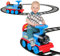 COSTWAY 6V Kinder Elektroauto, Elektro Zug mit Bahn, Musik, Lichter, Stauraum & einziehbaren Fußpedalen, Elektisches Kinderauto für Kinder ab 3 Jahren (Dunkelblau)