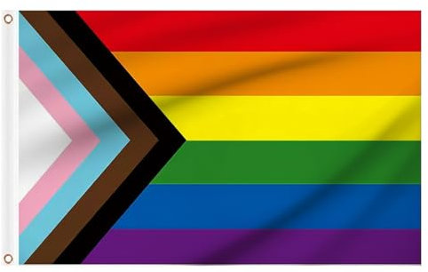 Pride Flag Gay LGBTQ+ Flag 5x3ft with Eyelets, Progress Pride Flag Rainbow Banner for Party Decoration Outdoor Indoor Community Decor