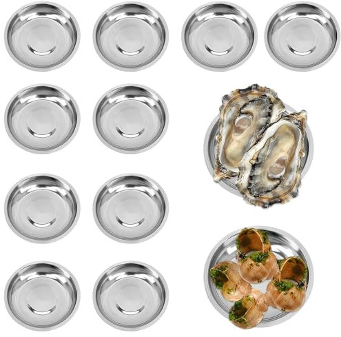 YJFY Lot de 10 assiettes en acier inoxydable pour fruits de mer, bols à sauce, camping, métal, durabilité, pour portionner les escargots, les huîtres, la sauce soja, etc. (12 cm)