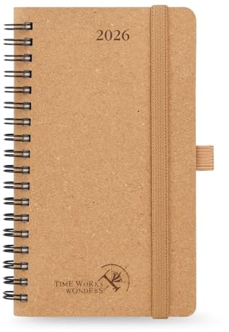 POPRUN Taschenkalender 2026 Klein Ringbuch 16,5 x 9 cm (Jan.2026-Dez.2026), Hergestellt aus Erneuerbaren und Umweltfreundlichen Materialien, Kalender 2026 Klein mit Innentasche - Wüstenbraun