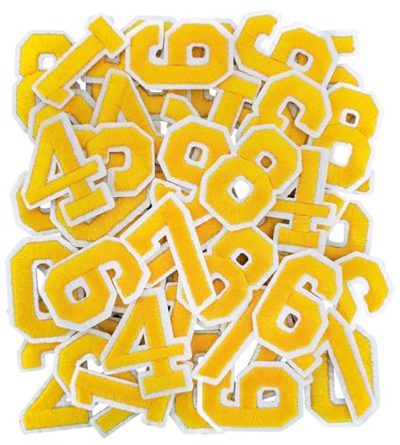 50PCS Iron on Numbers Patches, Embroidered Numbers Iron on Patches for Clothes, Dress, Hat, Jeans(Yellow)