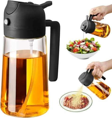 SOLUPACK360 Pulverizador de Aceite 470 ml 2 en 1 – Aceitera Spray Cocina para Freidora de Aire, Ensaladas, Vinagre, Cocina Saludable – Cristal Reutilizable con Boquilla de Rociado y Vertido – Negro