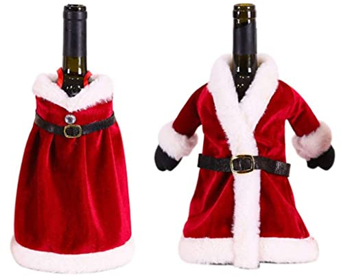 Lot de 2 housses de bouteille de vin rouge de Noël pour peignoir, robe, sac, manteau, manteau