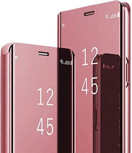 für Samsung Z Fold 4 Hülle Clear View Spiegel Handyhülle für Samsung Galaxy Z Fold 4 Flip Case Handytasche Schutzhülle Leder Klappbar Hard PC Stoßfest Cover Ständer Klapphülle Hüllen 5G (Rosegold)