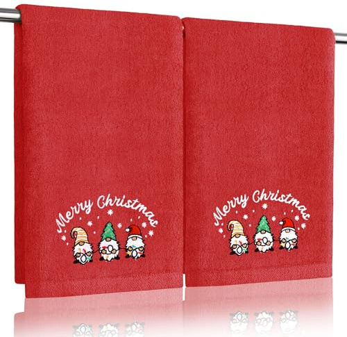 AGRIMONY Lustige Weihnachten Handtücher für Küche und Badezimmer - Baumwolle Geschirrtücher Deko Hängende Handtuch Geschirrtuch Einweihungsgeschenke Geschenke für Frauen-2er-Set,Rot