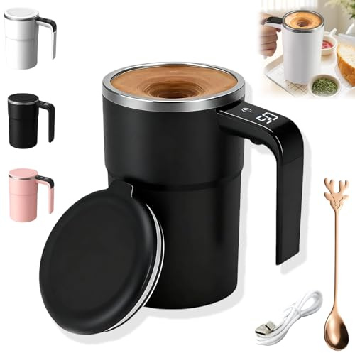 Pnedeodm Electric Coffee Mug with a Built-In Lcd Thermometer, 2026 New Self Stirring Coffee Mug Rechargeable with Temperature Display, 380ml Automatic Magnetic Mixing Cup for Coffe Milk Cocoa (Black)