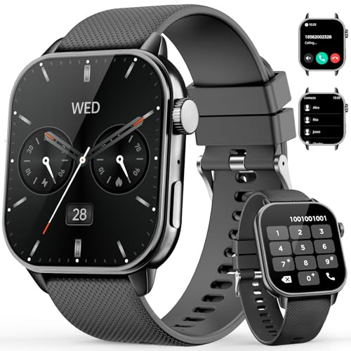 MFVLP Smartwatch Herren Damen, 1,85 HD AMOLED Smart Watch, Schwarz | Bluetooth-Anrufe, 120+Sportmodi, Fitness Tracker mit Puls-SpO2-Schlaf-Monitor, IP68 Wasserdicht, für Android iOS