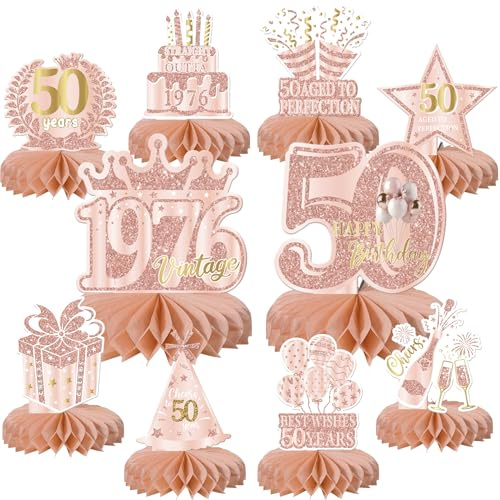 10 Packung 50. Geburtstag Tischdeko Hello 50 Straight Outta 1976 Bienenwaben Deko Tischaufsätze Set für Männer Frauen 50. Geburtstag Hochzeit Jubiläum Centerpieces Kuchen Deko Roségold