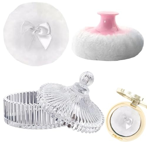 Grande houppette et récipient pour le corps | Boîte en verre avec applicateur | Étui de maquillage élégant pour la beauté du visage des femmes ; bocal en verre rechargeable pour poudre libre humide et