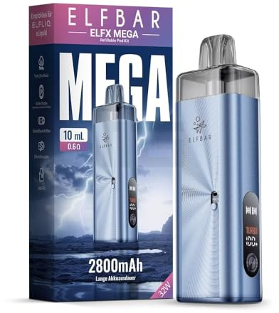Elfbar ELFX MEGA - Basisgerät Pod System - 2800 mAh Akku - kein Liquid kein Nikotin enthalten (Cyan)