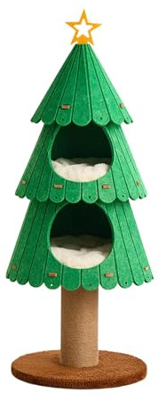 Arbre à chat avec 2 niches et griffoir en sisal, design arbre de Noël pour chat d'intérieur, 40 x 109 cm