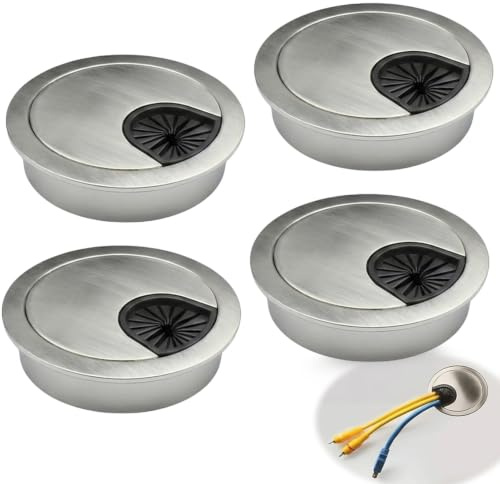 Soiftra 4 Pcs Desk Cable Grommet,Zinc Alloy Desk Grommet, Durable Desk Grommet 60mm, Metal Desk Hole Cover, Professional Desk Cable Grommet for Computer Tables and Workstations