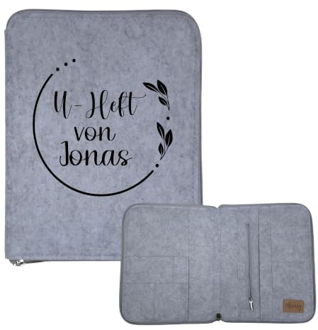 AWASG Personalisierter Organizer Filz mit Name, Familienorganizer Mutterpasshülle Dokumententasche, U-Heft Hülle Blumenkranz