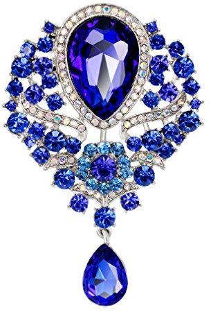 YAZILIND Art und Weise Lilien-Blume eingelegte Rhinestones-Legierungs-Zirconia-hängende Brosche-Frauenmädchen Zusätze (königliches Blau)