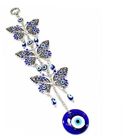 Türkisch Blau Auge Evil Eye Dekoration,Nazar Boncuk böser Blick türkischen Stil, Metall, 3 Butterfly-Flower