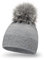 PaMaMi Damen Warme Winter Mütze | Grau | Strickmütze mit Fellbommel | Kopfumfang 55-58 cm | Öko-Bommel