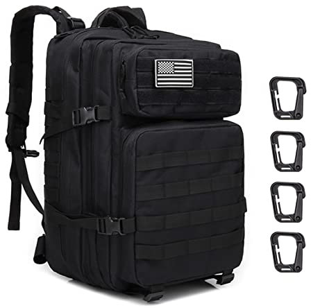 ZEHNHASE Taktischer Rucksack, 45L Trekking Military Molle Rucksack Outdoor Wandern Camping Trekking Jagd Reisen für Damen Herren (SCHWARZ)