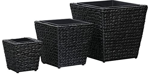Hochbeet 3-TLG. Pflanzkübel Blumenkübel Blumentopf Pflanztopf Übertopf Blumenkasten Pflanzgefäß Set Pflanzeinsatz Garten Wasserhyazinthe Schwarz