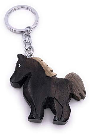 H-Customs Schwarzes Pferd Rappe Reiten Holz Edel Handmade Schlüsselanhänger Anhänger