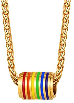 Bandmax LGBT Weizenkette Damen Herren Homosexuell LGBT Gay Lesbian Pride Kette Anhänger Halskette 18k vergoldet Zylinderrolle Tunel mit 55cm+5cm Modeschmuck Accessoire für Freundin