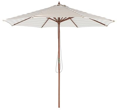 Garden Outdoor Market Umbrella Parasol Wooden Pole Beige Striped Ferentillo