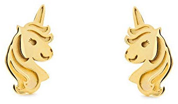Damen & Kinder Einhorn Ohrstecker - Gelbgold 9 Karat (375) - Geschenkbox - Garantiezertifikat