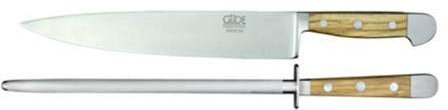 Güde Messer Kochmesser 21 cm, Serie Alpha-Olive X805/21 mit Güde Wetzstahl 26 cm