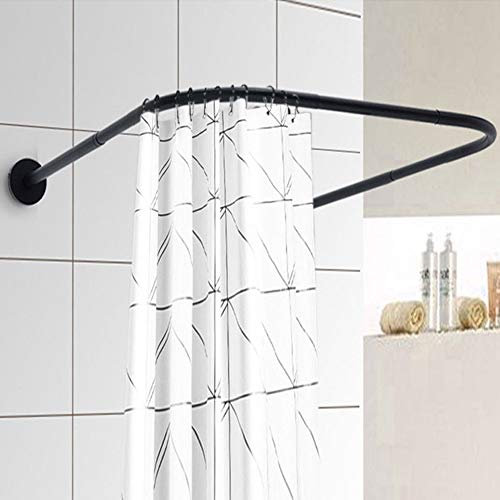 DZKU U Form Duschvorhangstange Schwarz Klemmstange Eck, Ohne Bohren Stange Duschvorhang Badewanne Edelstahl, Teleskopstange Ausziehbar 80-120cm, Für Badezimmer,80×80cm