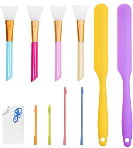 Kare & Kind 10x Silicone Stir Sticks Kit - Includes Face Mask Brushes, Stir Tools, Spatulas - Mixer, Scraper, Applicator - DIY, Crafts, Beauty, Makeup, Baking - For Liquid, Resin, Epoxy, Clay, Glitter