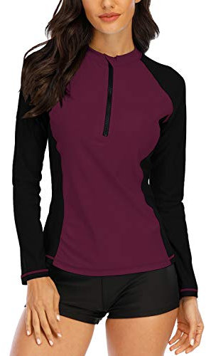 Halcurt Damen Rashguard UV Bekleidung, Swim Shirt, Langärmelige Badeshirt Badenmode Tankini XXL