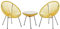 Lustiges Balkonset 2 Stühle mit 1 Tisch Spaghetti-Optik Rattan gelb Acapulco