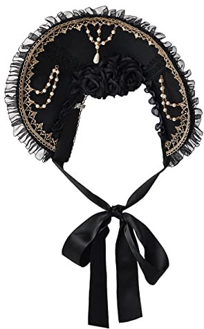 COSDREAMER Chapeau de soleil pour femme Chapeau pointu victorien Chapeau de plage Lolita Chapeaux de paille Multicolore(Noir)