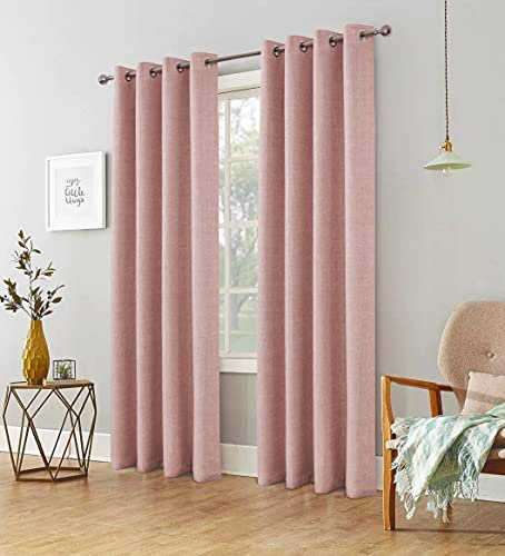always4u Rideau Occultant Isolant Thermiques en Faux Lin, Double Rideaux Salon Moderne à Oeillets, Tissu Doux Infroissable Bon Teint, Rosé 140x245cm Lot de 2