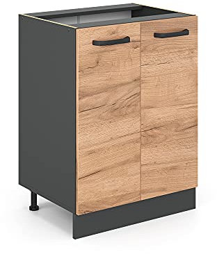 Vicco Küchenunterschrank R-Line, Goldkraft Eiche/Anthrazit, 60 cm ohne Arbeitsplatte