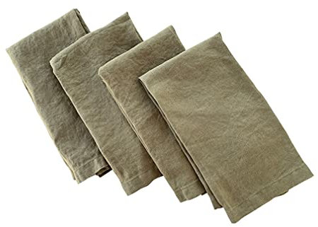 Leinenservietten - 100% französischer Flachs - Stonewashed Pure Linen Stoffservietten - Gehrungsecken - 4er Set (Olivgrün)