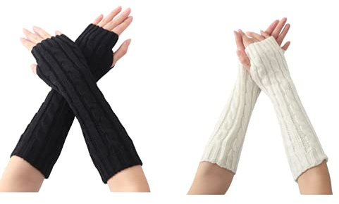 CHENGZI 2 Paar gestrickte Armschoner, für Herbst und Winter, modisch, warme Finger, Handgelenk, Armstulpen, Strickhandschuhe, Outdoor-Zubehör, Reiten, a, Length:30cm