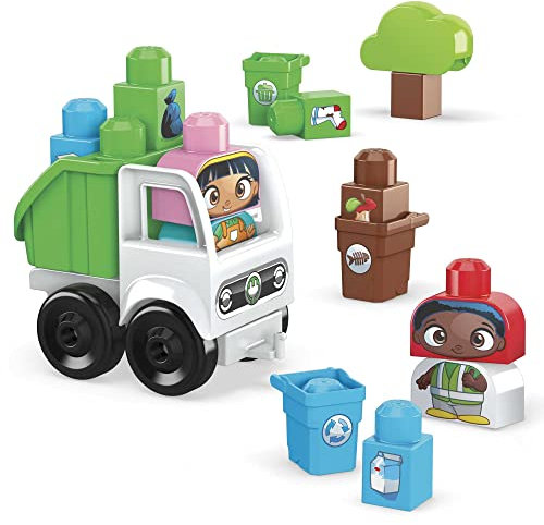 MEGA HDL06 - Mega Bloks Grüne Stadt Set, 19 große Bausteine, Spezialteile, 2 baubare Figuren, 1 rollender Recycling-Truck, Sortieren von Kompost, Recycling und Müll, Spielzeug-Geschenkset ab 1 Jahr